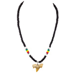 Load image into Gallery viewer, 1&quot;+ Shark Tooth Pendant on Black Coconut Beads and Rasta Puka Shell Beads Necklace
