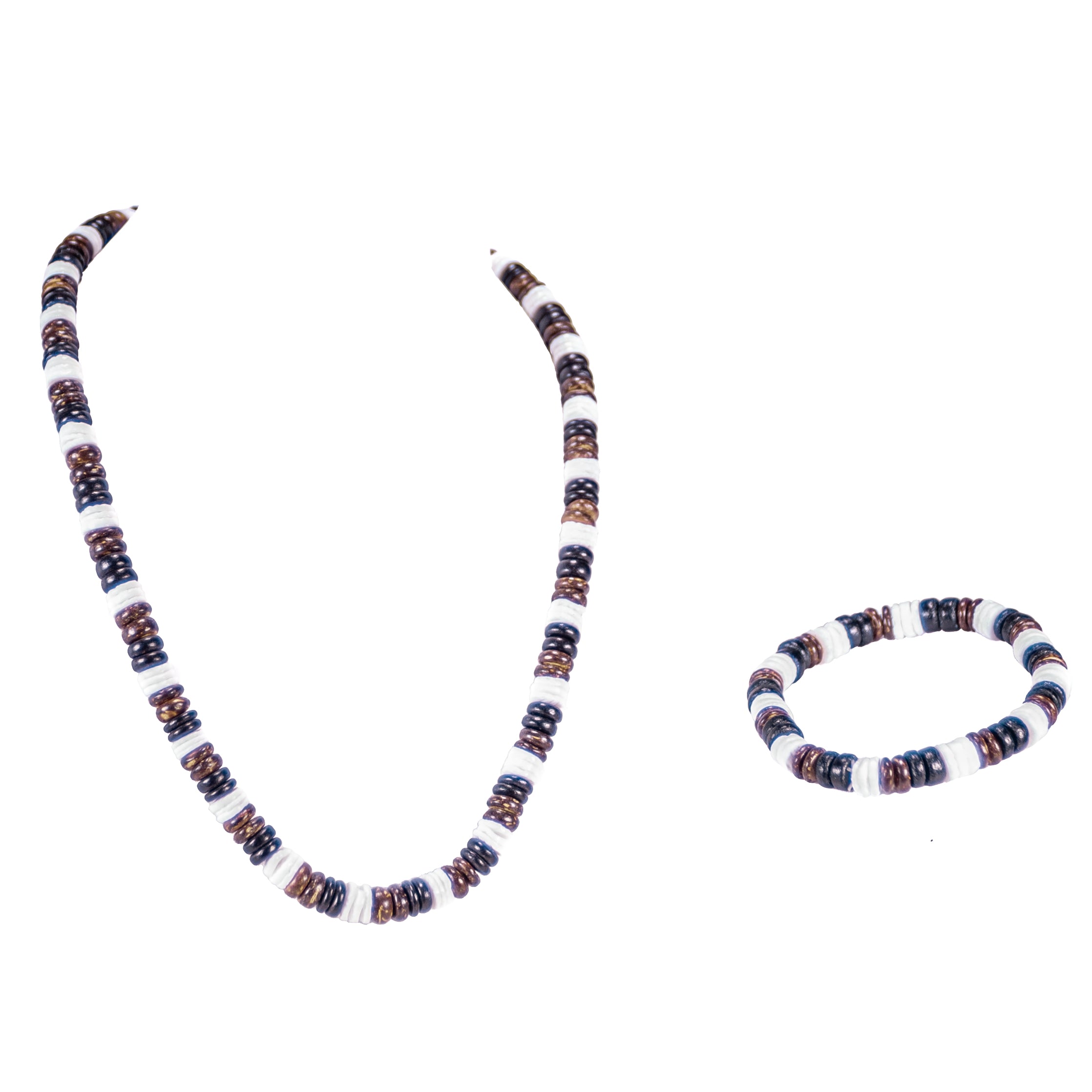Black & Brown Coconut Beads and Puka Shell Beads Necklace & Bracelet Set