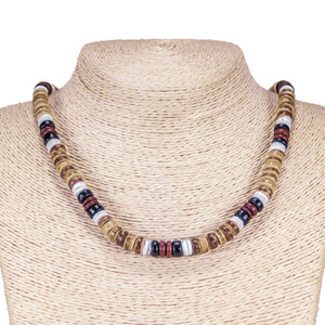 Tiger Brown & Brown Coconut Beads and Puka Shell Beads Necklace & Bracelet Set