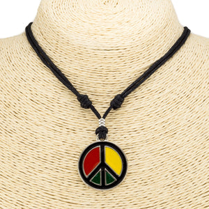 Rasta Peace Pendant on Adjustable Cord Necklace