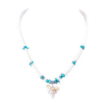 Load image into Gallery viewer, Mako Shark Tooth Pendant on Puka Shell and Turquoise Stone Chips Necklace
