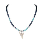 Load image into Gallery viewer, Mako Shark Tooth Pendant on Black Coconut &amp; Green Shell Beads Necklace
