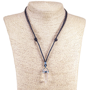 Faceted Glass Crystal Pendant on Adjustable Rope Necklace