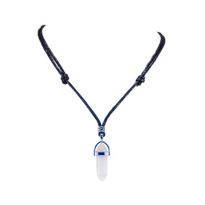 Natural Quartz Crystal Pendant on Adjustable Rope Necklace