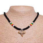 Load image into Gallery viewer, Fossil Shark Tooth on Rasta Beads Necklace (18&quot; 2S)
