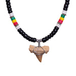 Load image into Gallery viewer, Fossil Shark Tooth on Rasta Beads Necklace (18&quot; 2S)
