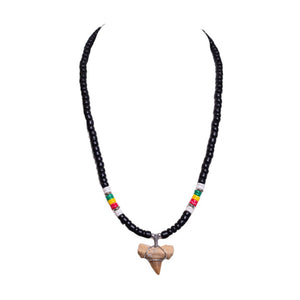 Fossil Shark Tooth on Rasta Beads Necklace (18" 2S)