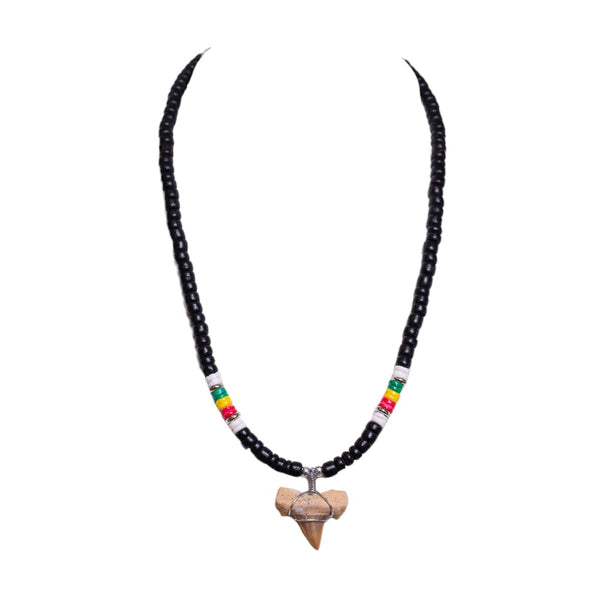 thumbnail image 2 of BlueRica Shark Tooth Necklace - Genuine Fossil Tooth With White & Blue Clam Shell Beads 2 of 12