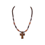 Load image into Gallery viewer, Wood Cross Pendant on Brown Coconut and Puka Shell Beads Necklace
