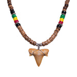 Load image into Gallery viewer, Fossil Shark Tooth on Tiger Coconut &amp; Rasta Puka Shell Beads Necklace (18&quot; 2S)
