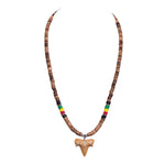 Load image into Gallery viewer, Fossil Shark Tooth on Tiger Coconut &amp; Rasta Puka Shell Beads Necklace (18&quot; 2S)
