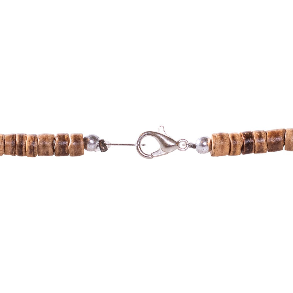Fossil Shark Tooth on Tiger Brown Coconut & Green Shells Necklace (18" 2S)