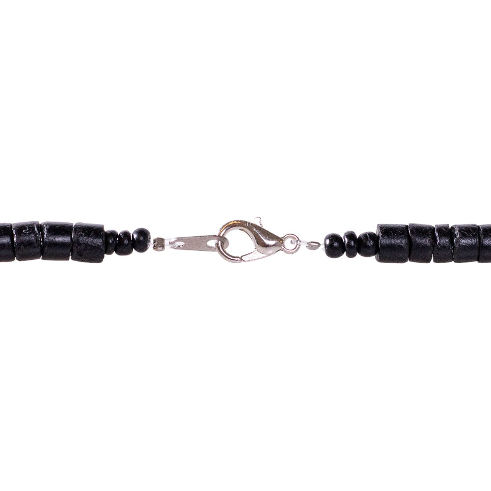 Fossil Shark Tooth on Black Coconut and Puka Shell Beads Necklace (18" 2S)