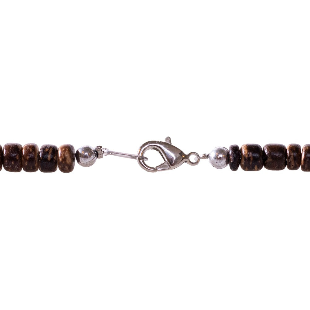 Fossil Shark Tooth on Brown Coconut & Puka Shell Beads Necklace (18" 2S)