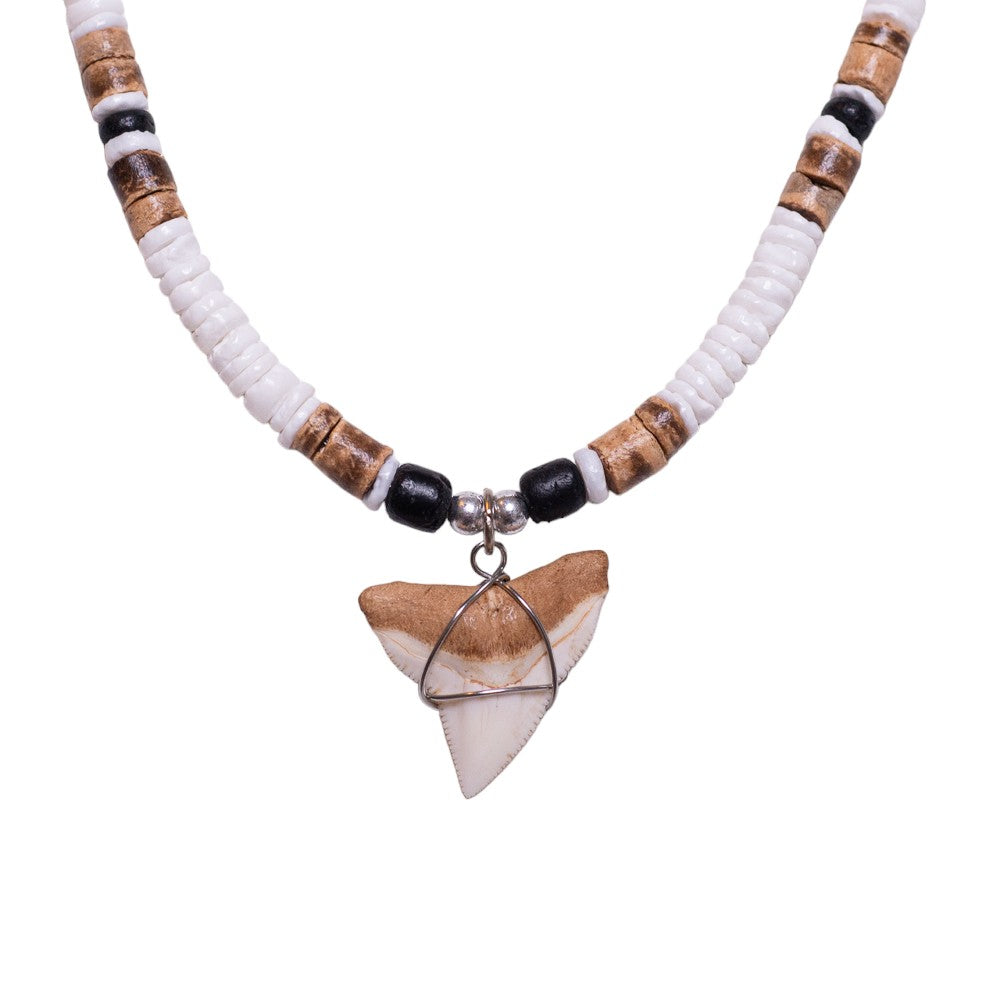 Shark Tooth on Puka Shell Beads Necklace (18" 3U)