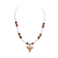 Fossil Shark Tooth on Puka Shells, Cork and Cat's Eye Beads Necklace (18" 2S)
