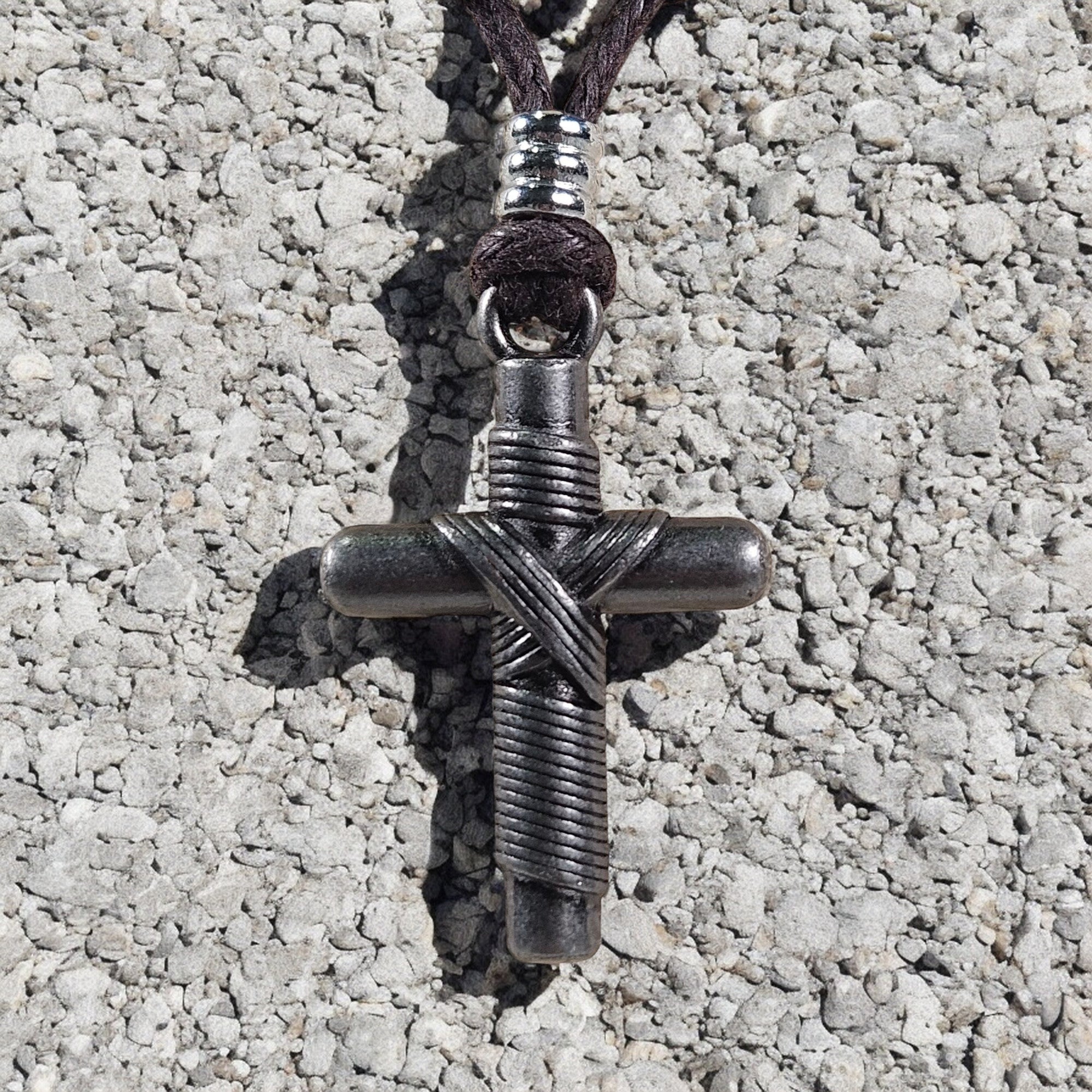 BlueRica Wrapped Cross on Adjustable Cord Necklace