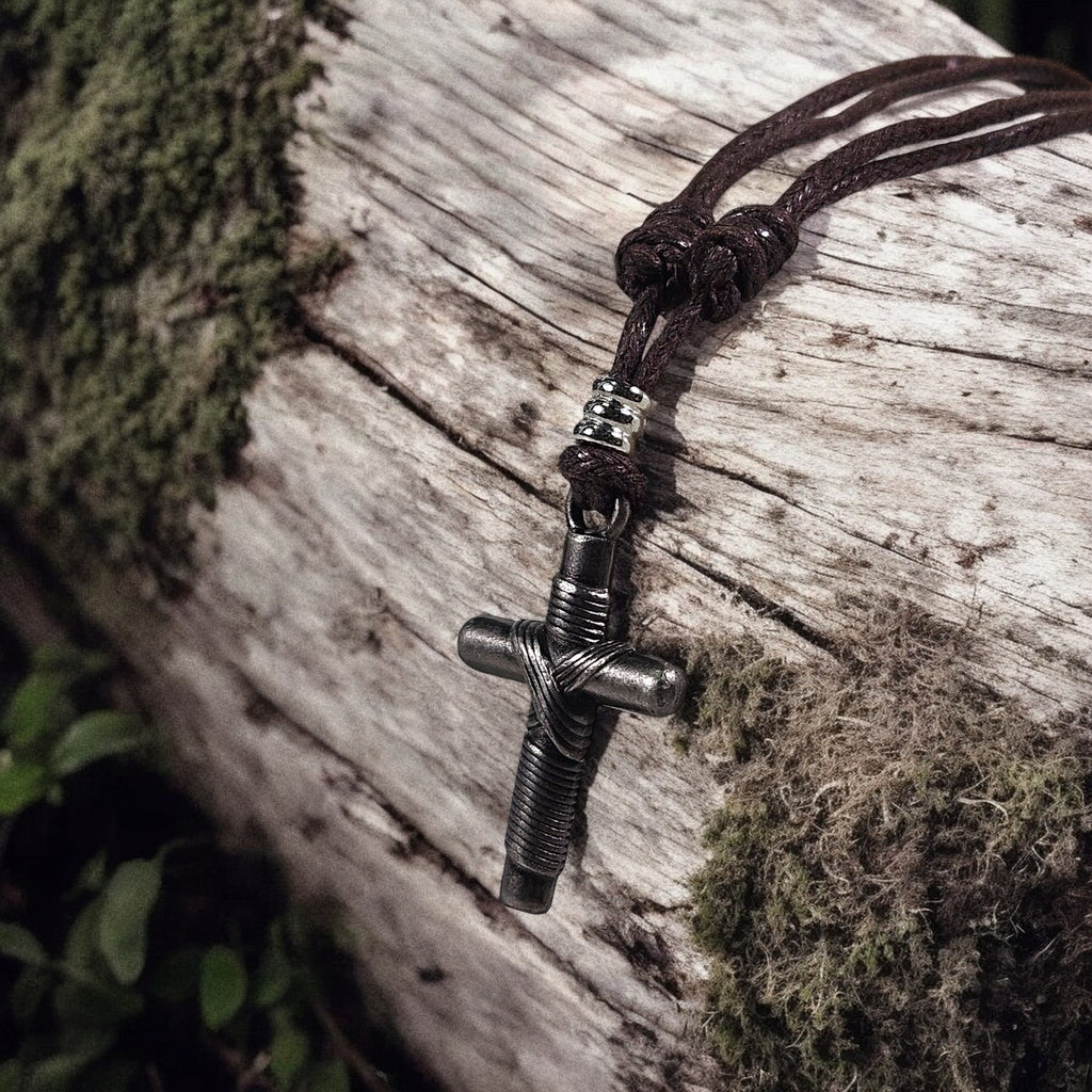 BlueRica Wrapped Cross on Adjustable Cord Necklace