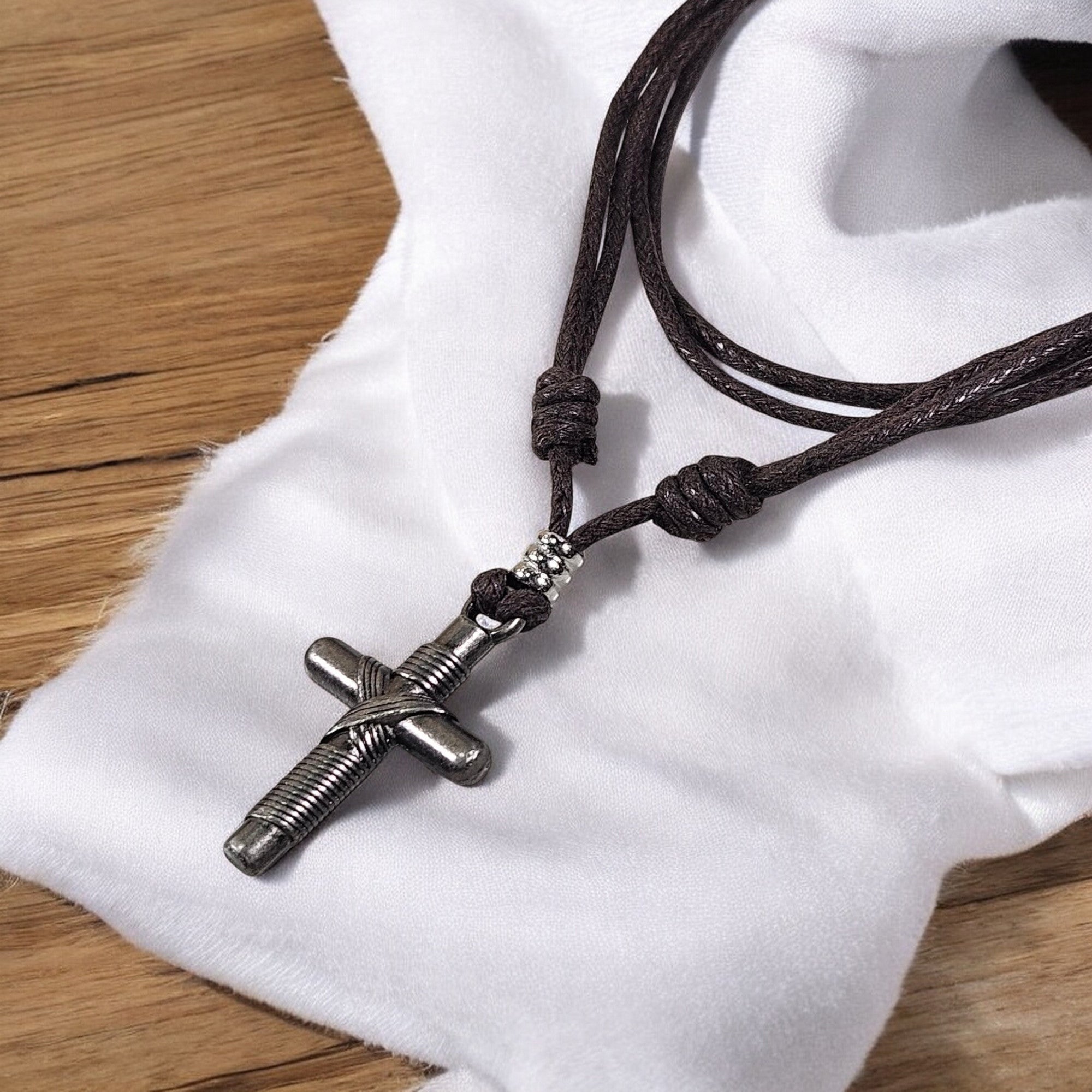 BlueRica Wrapped Cross on Adjustable Cord Necklace