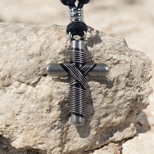 BlueRica Wrapped Cross on Adjustable Cord Necklace