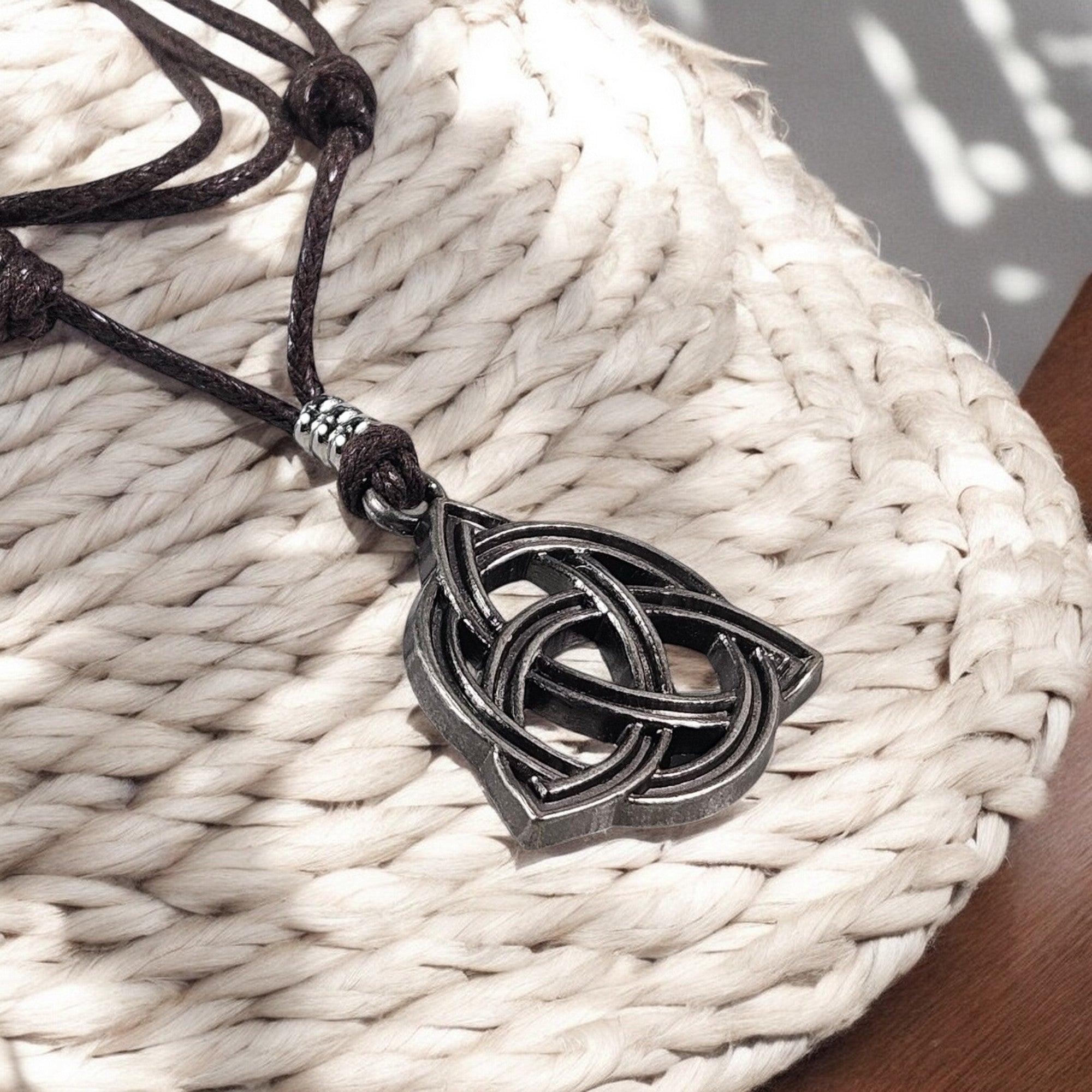 BlueRica Celtic Trinity Knot (Triquetra) on Adjustable Cord Necklace