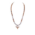 Fossil Shark Tooth on Tiger Brown Coconut & Gray Shell Beads Necklace (18" 2S)