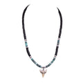 Fossil Shark Tooth on Black Coconut & Green Shell Beads Necklace (18" 1S)