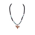 Fossil Shark Tooth on Black Coconut & Green Shell Beads Necklace (18" 2S)