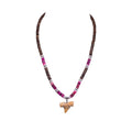Fossil Shark Tooth on Brown Coconut & Pink Shell Beads Necklace (18" 2S)
