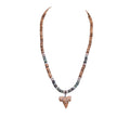Fossil Shark Tooth on Tiger Brown Coconut & Green Shells Necklace (18" 2S)