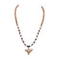 Fossil Shark Tooth on Tiger Brown Coconut & Nassa Shells Necklace (18" 2S)