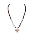 Fossil Shark Tooth on Brown Coconut & Puka Shell Beads Necklace (18" 2S)