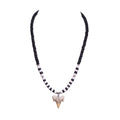 Fossil Shark Tooth on Black Coconut and Puka Shell Beads Necklace (18" 2S)