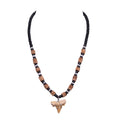 Fossil Shark Tooth on Black Coconut Shell and Cork Beads Necklace (18" 2S)