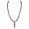 Wood Surfboard Pendant on Brown Coconut Beads Necklace