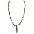 Wood Surfboard Pendant on Tiger Coconut Beads Necklace