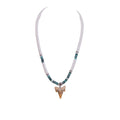 Fossil Shark Tooth on Puka & Green Shell Beads Necklace (18" 2S)