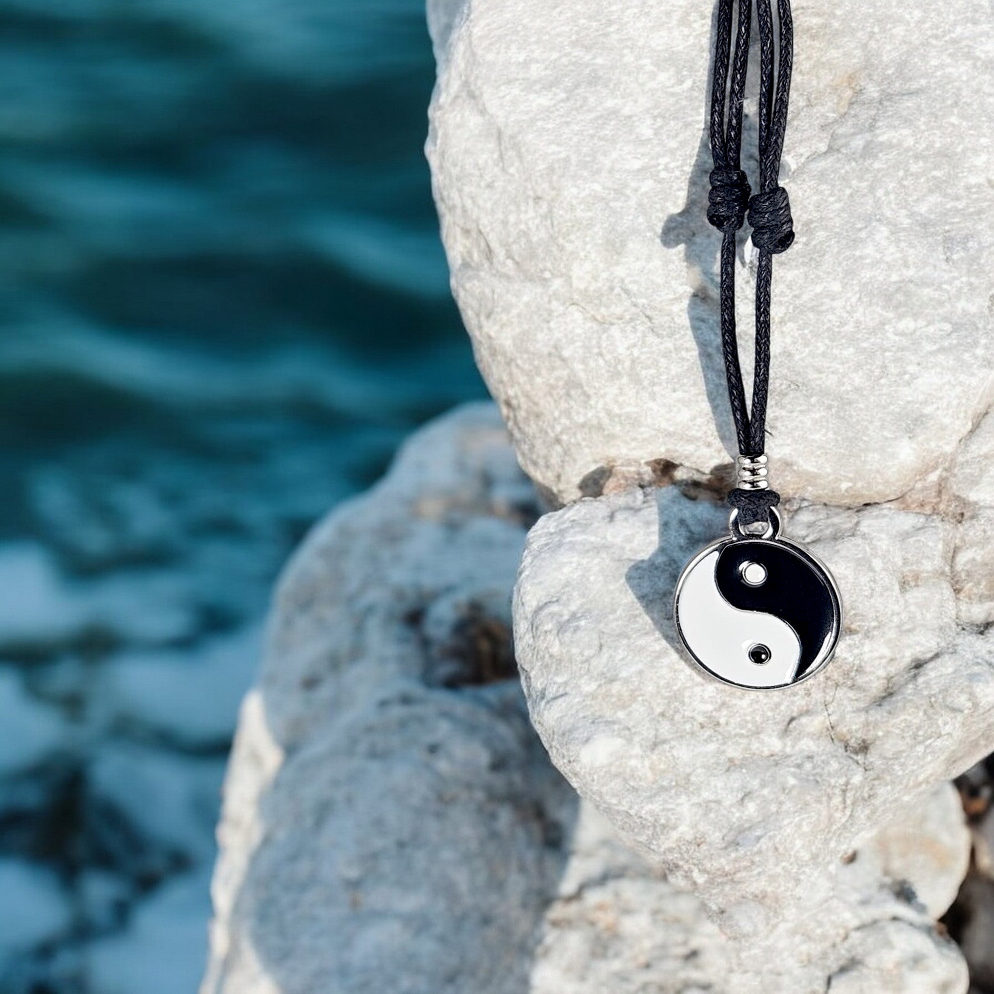 BlueRica Yin and Yang on Adjustable Cord Necklace