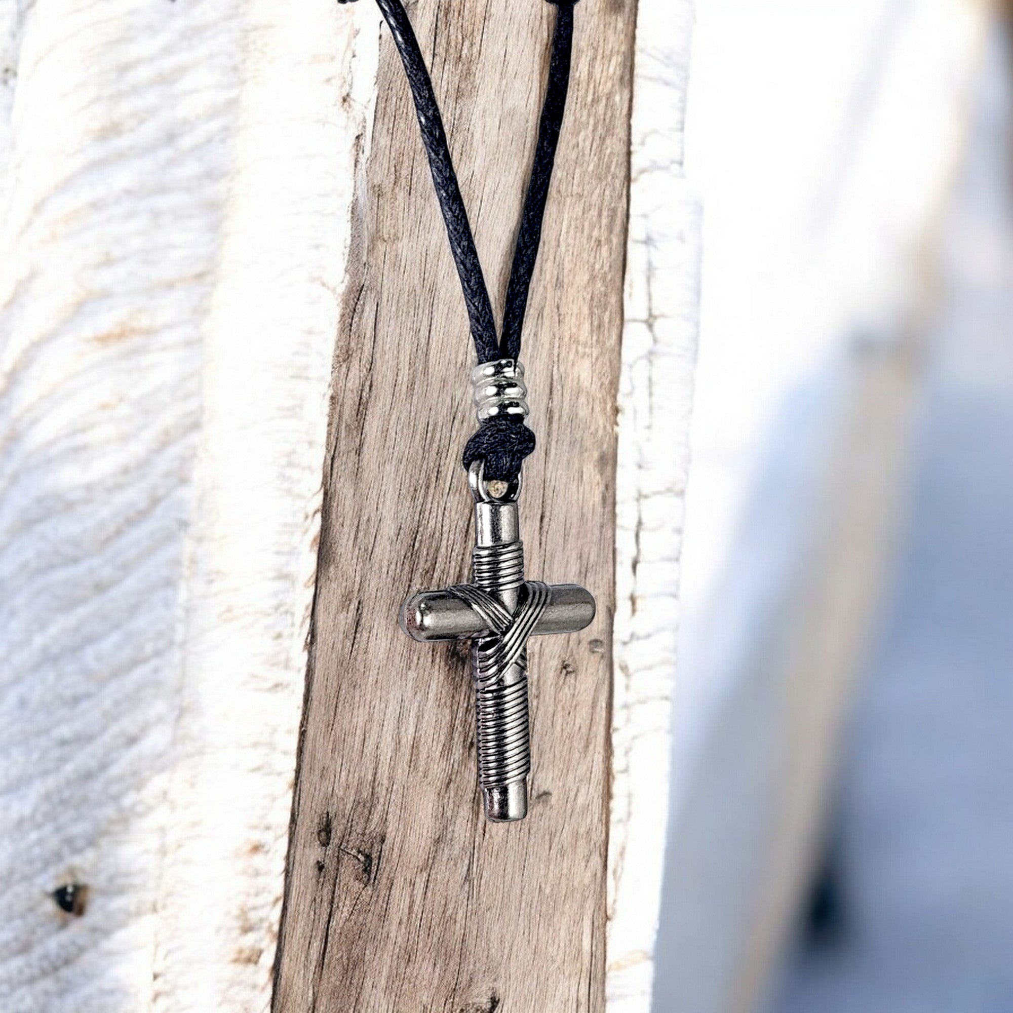 BlueRica Wrapped Cross on Adjustable Cord Necklace