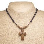 Load image into Gallery viewer, Wood Cross Pendant on Adjustable Rope Necklace
