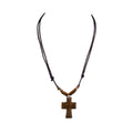 Wood Cross Pendant on Adjustable Rope Necklace