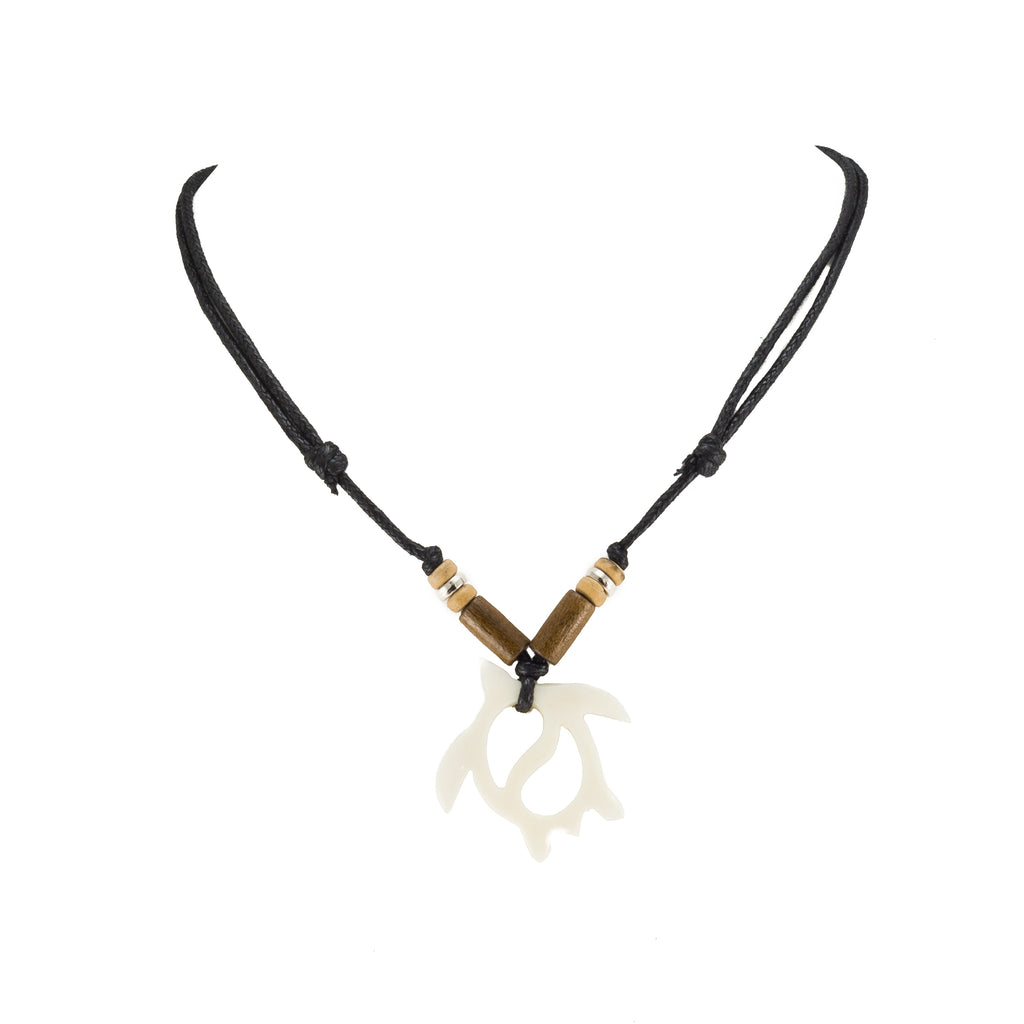 Bone Sea Turtle Pendant on Adjustable Rope Necklace