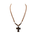 Wood Cross Pendant on Adjustable Rope Necklace