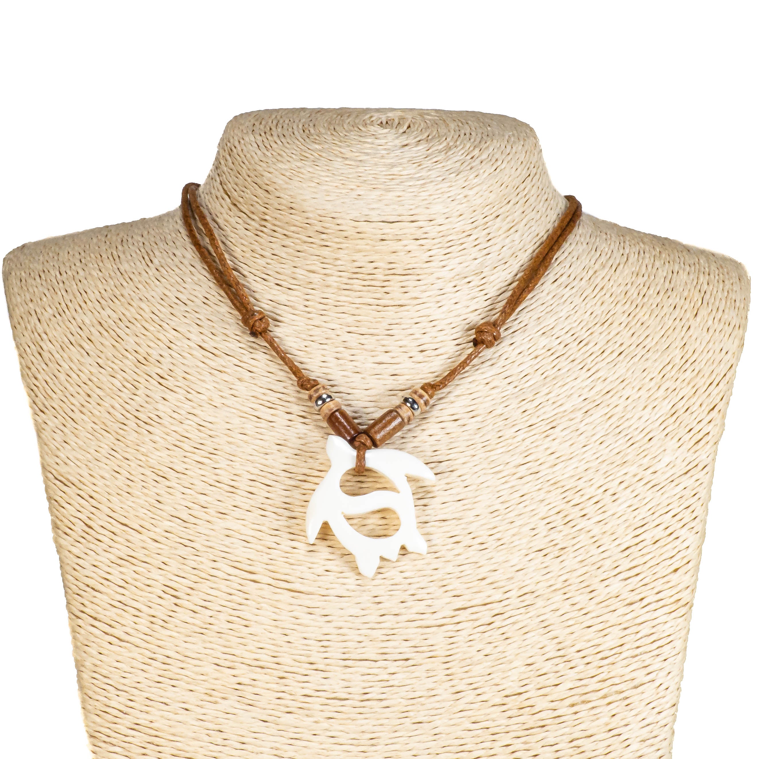 Bone Sea Turtle Pendant on Adjustable Rope Necklace