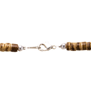 Mako Shark Tooth Pendant on Puka Shell & Tiger Coconut Beads Necklace