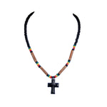 Load image into Gallery viewer, Wood Cross Pendant on Rasta Coconut &amp; Puka  Shell Beads Necklace
