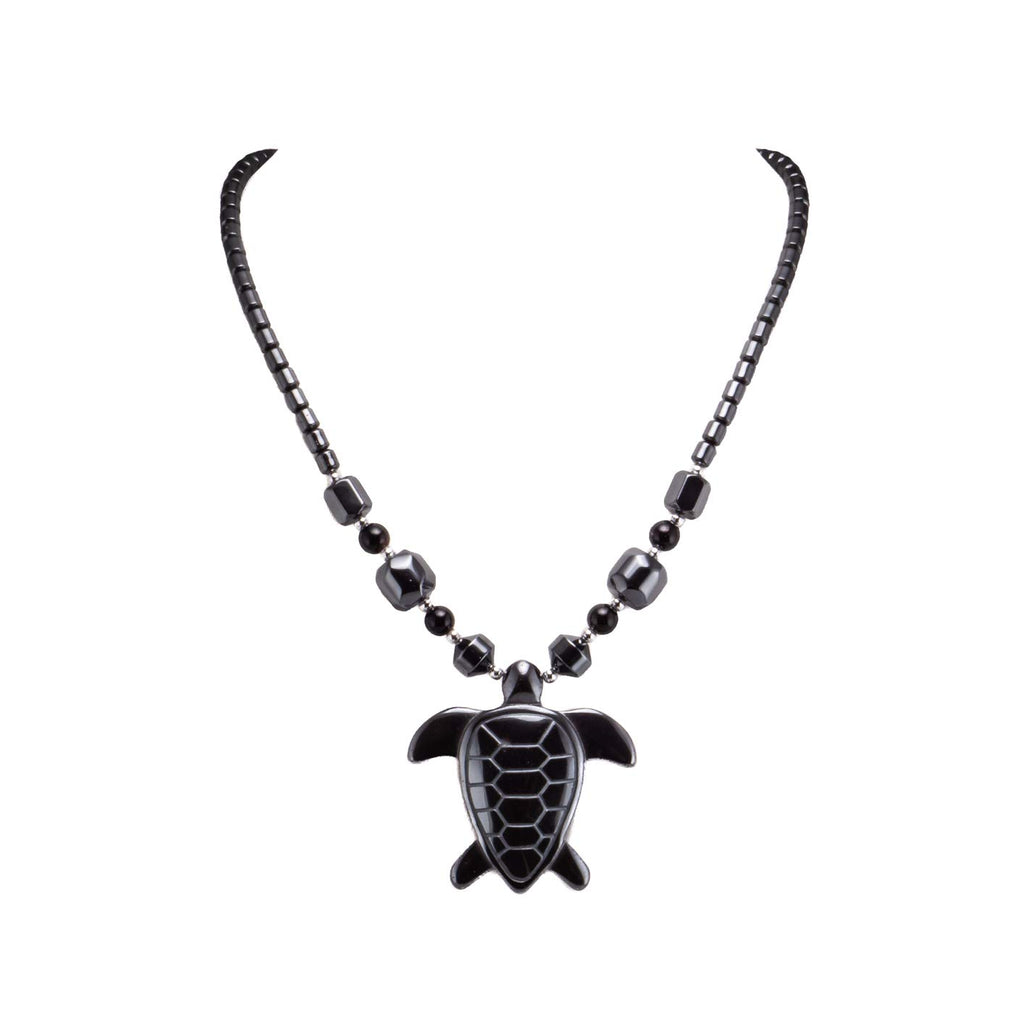 Hematite Sea Turtle Pendant on Hematite Beads Necklace
