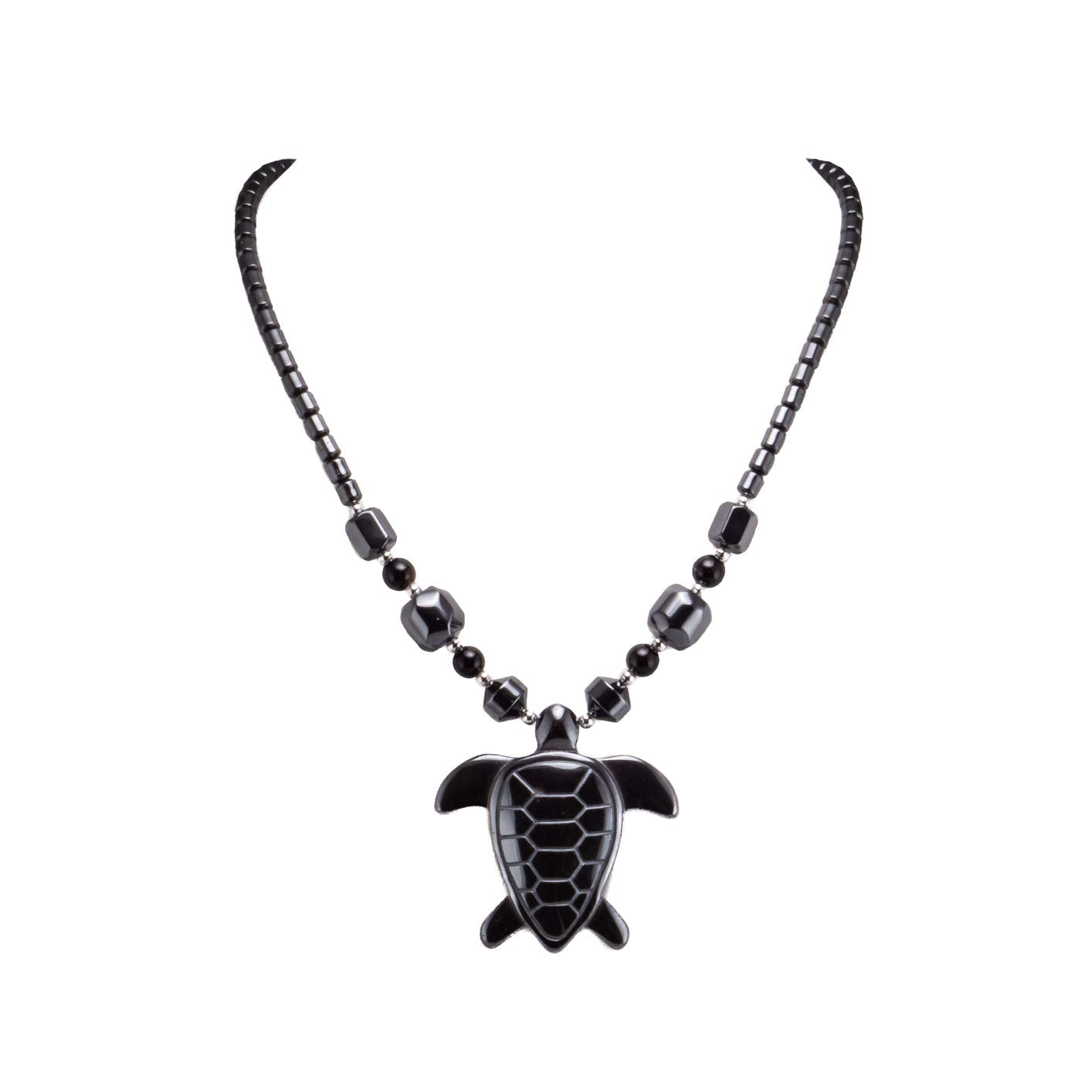 Hematite Sea Turtle Pendant on Hematite Beads Necklace