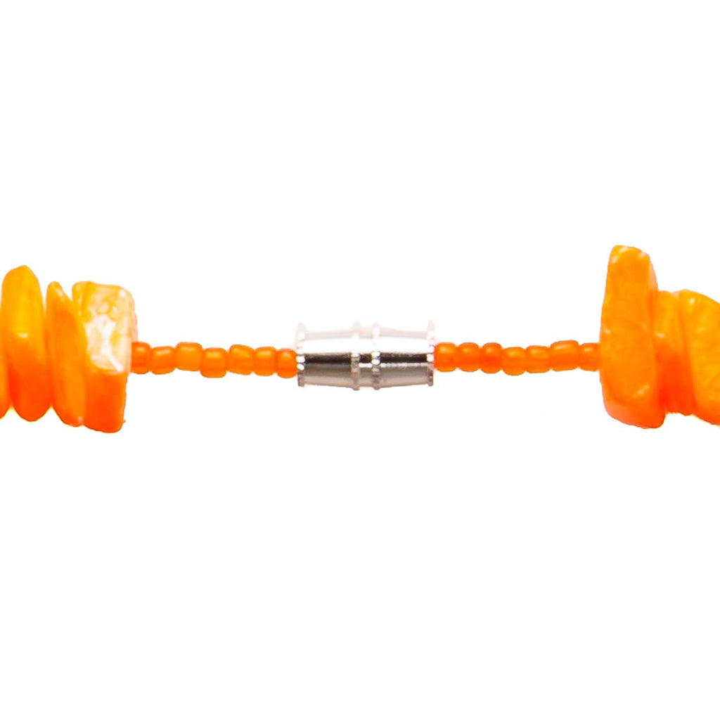 Neon Orange Puka Chip Shell Beads Necklace and Anklet Set