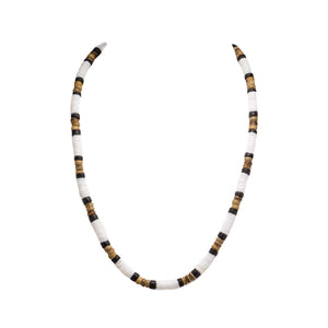 Puka Shell, Black and Tiger Coconut Beads Necklace